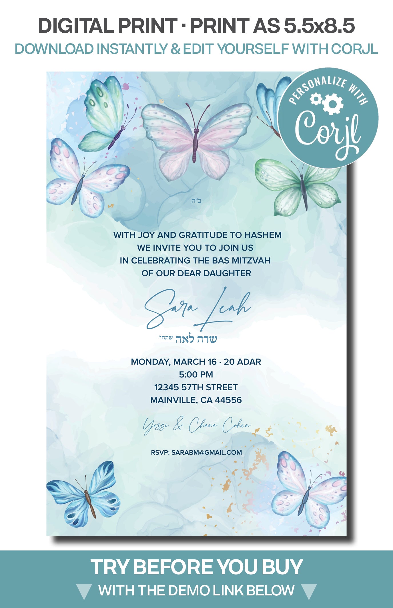 Bat Mitzvah - Blue Butterfly