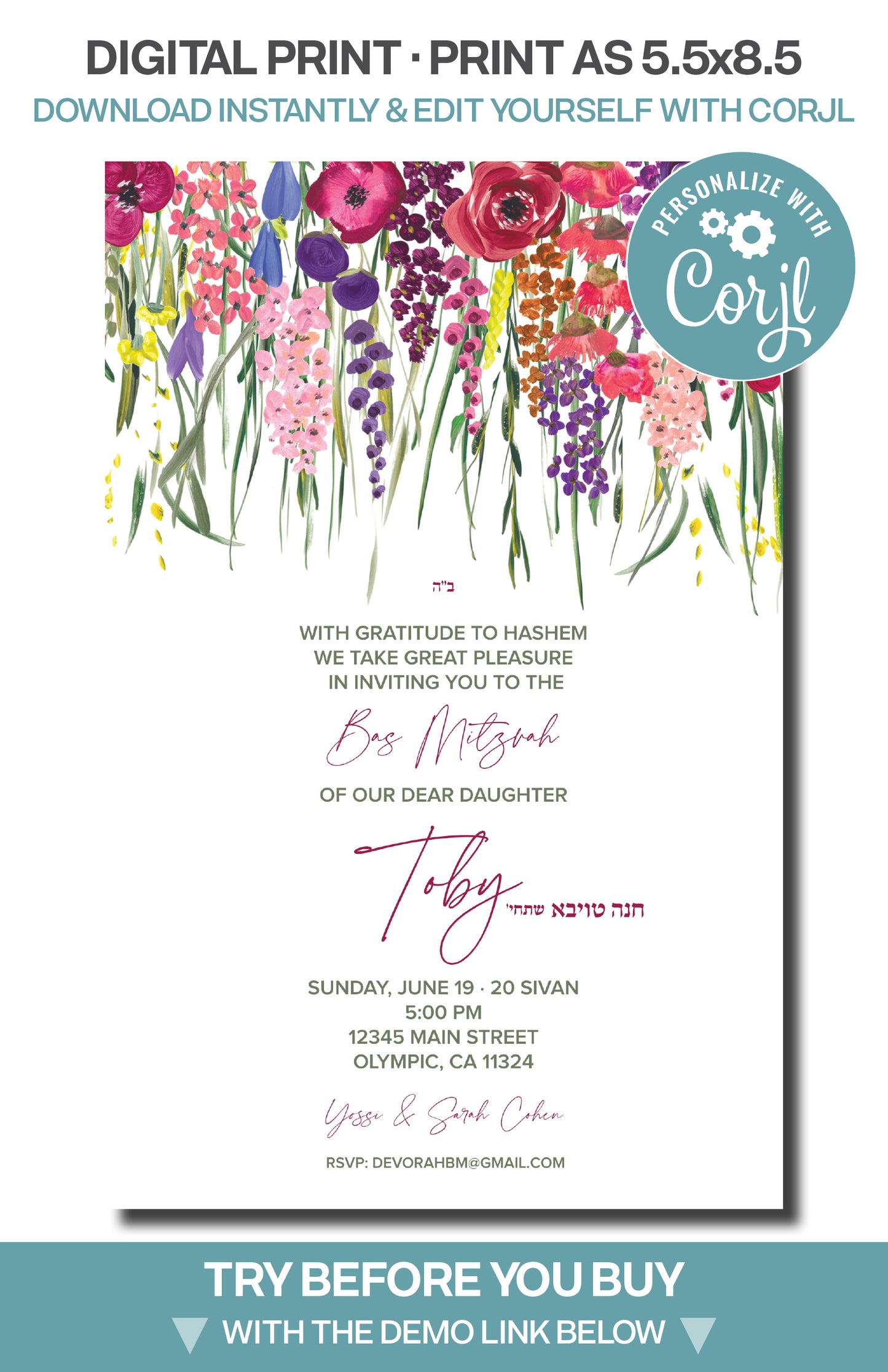 Bat Mitzvah - Green/Pink Floral