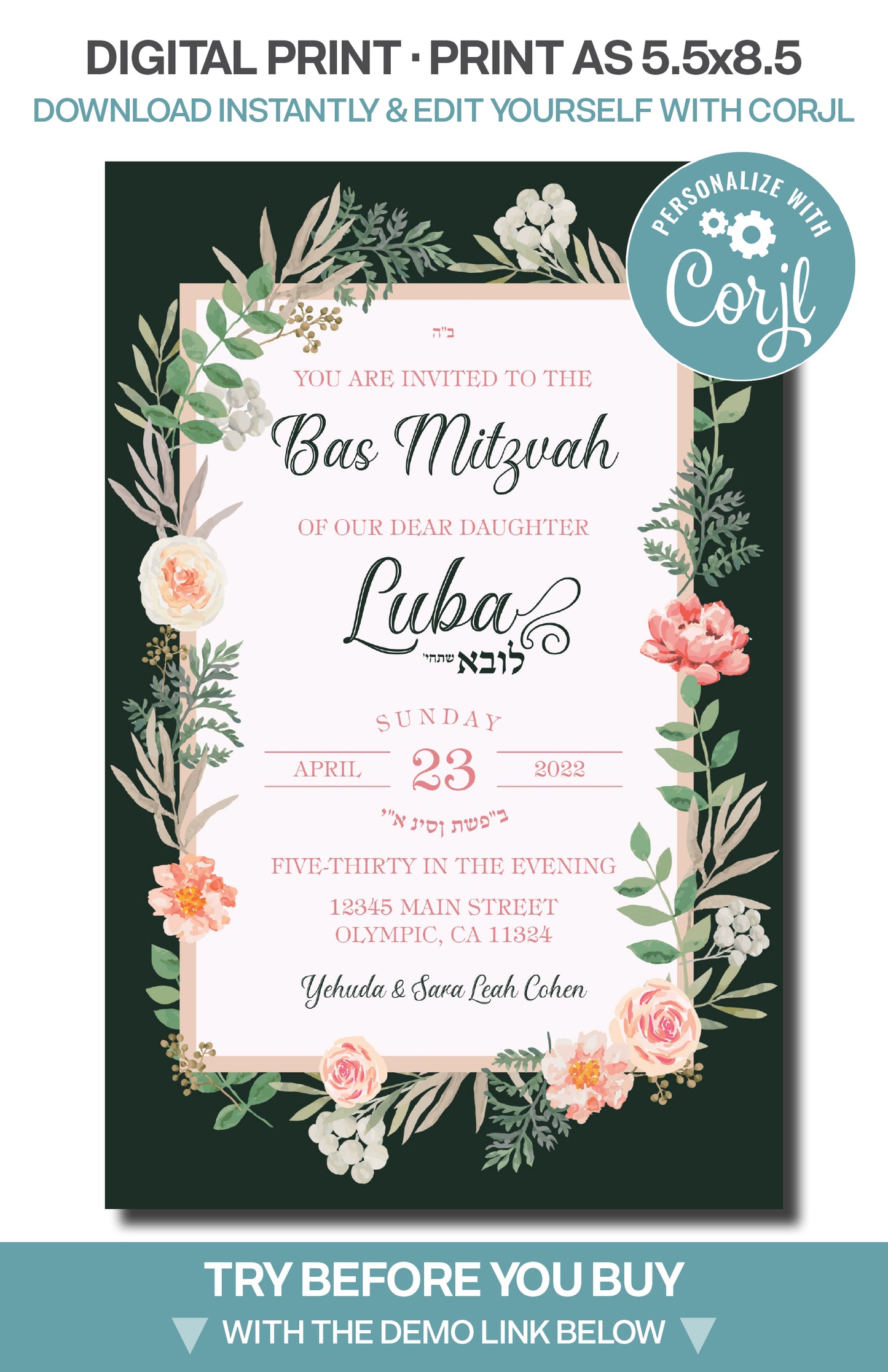 Bat Mitzvah - Hunter Green/Pink