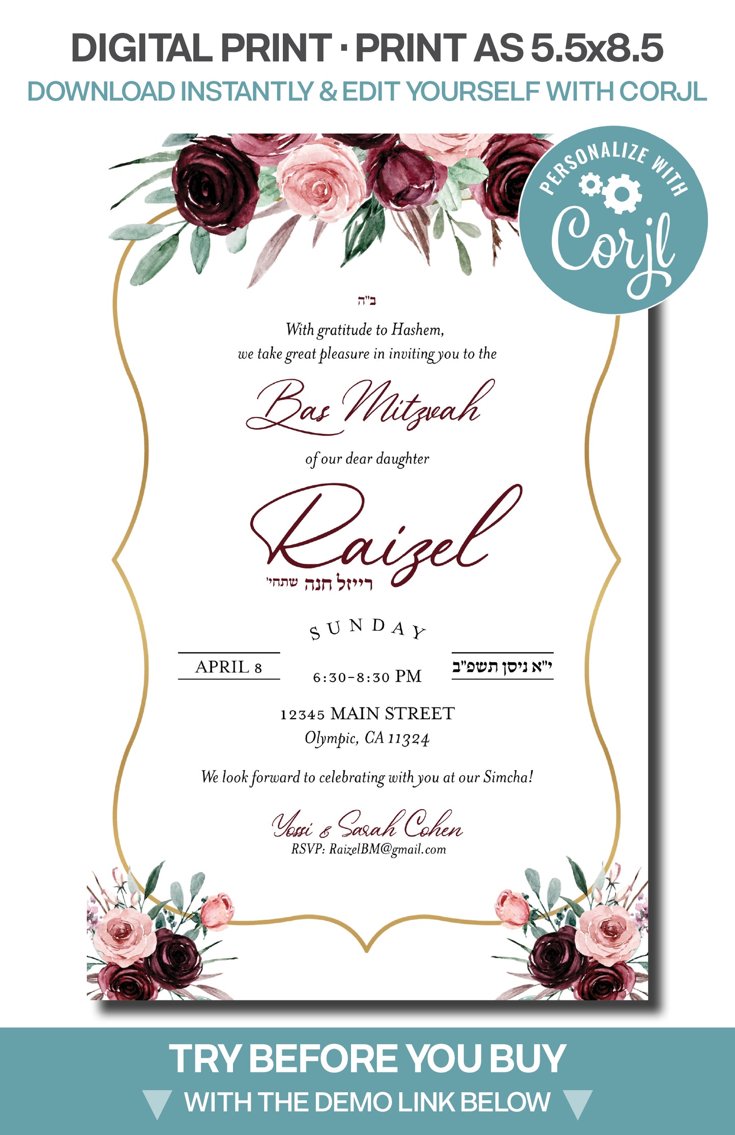 Bat Mitzvah - Maroon Floral