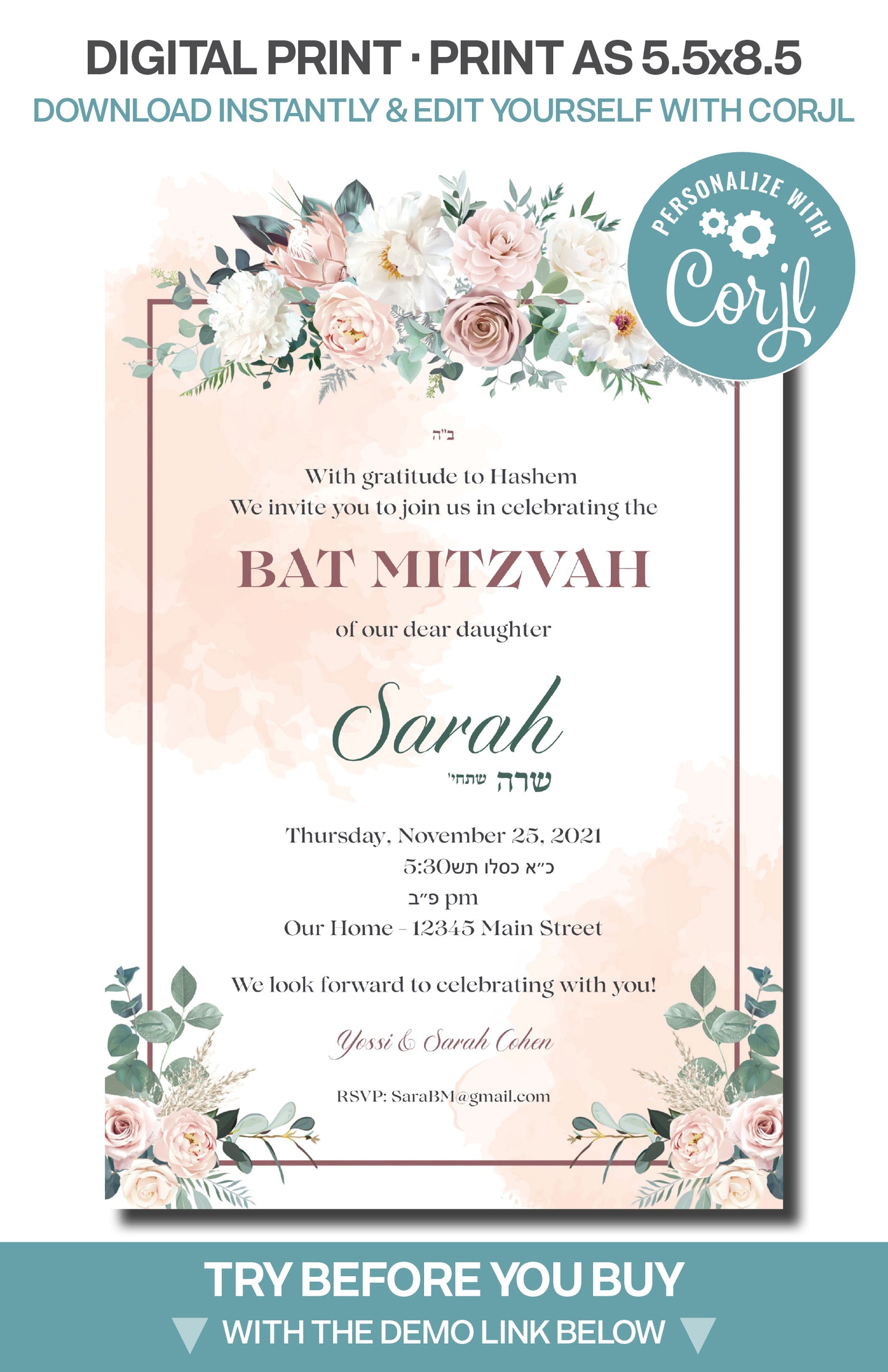 Bat Mitzvah - Blush Green