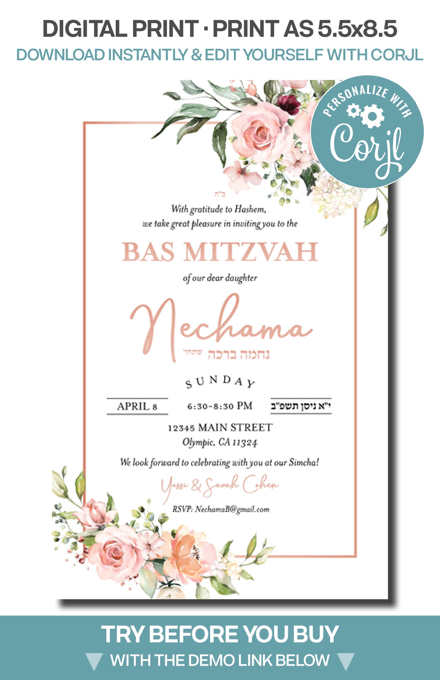 Bat Mitzvah - Floral Pink/Green