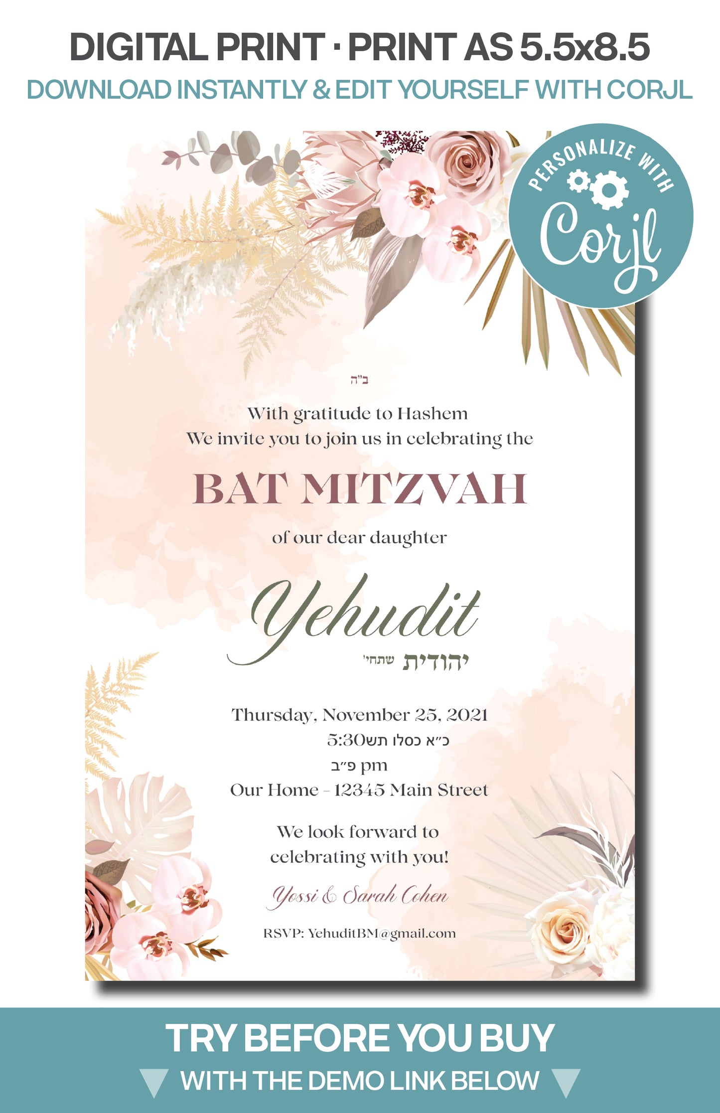 Bat Mitzvah - Blush Leaves